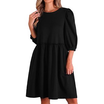 Women's Scoop Neck Pocket Smocked Casual Midi Dress