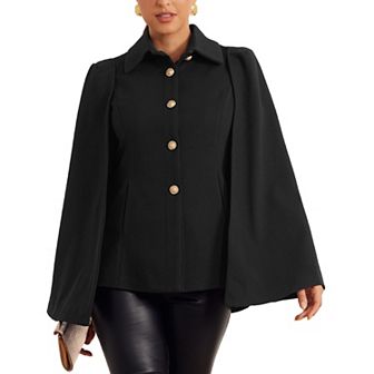 Women's Cape Blazer Split Sleeve Button Front Casual Workwear Cape Coat Shawl Jackets