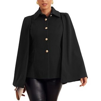 Women's Cape Blazer Split Sleeve Button Front Casual Workwear Cape Coat Shawl Jackets