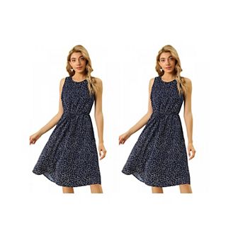 2 Packs Women's Split Neck Dots Print Sleeveless Casual Dresses