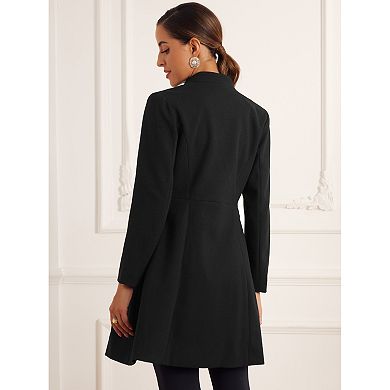 Stand Collar Coat For Women's Double Breasted Pocket Long Sleeve Winter Coats