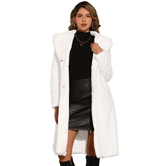 Winter Warm Long Coat For Women's Belted Lapel Open Front Faux Fur Fluffy Jackets
