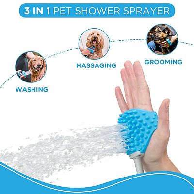 Pet Bathing Tool Sprayer And Scrubber In One Compatible With Indoor Shower