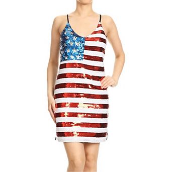 Women's Spaghetti Strap Sleeveless Flag Patriotic Sequin Dress