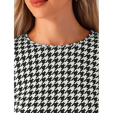 Women's Elegant Houndstooth Plaid Dress With Belt And Pockets