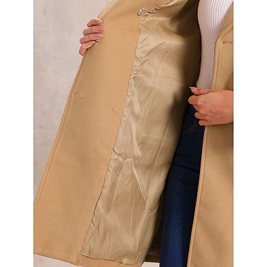 Long Coat For Women's Notched Lapel Pockets Double Breasted Long Sleeve Trench Coats