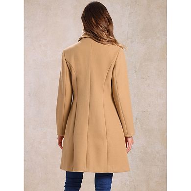 Long Coat For Women's Notched Lapel Pockets Double Breasted Long Sleeve Trench Coats