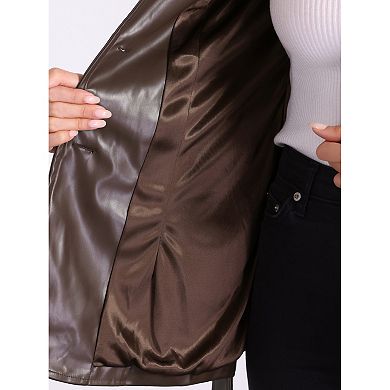 Women's Faux Leather Blazer Jackets Button Down Notched Lapel Tie Waist Blazer Coat with Pockets
