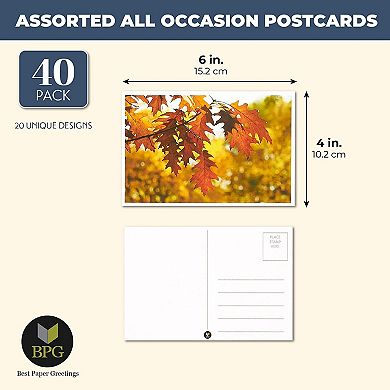 40 Pack Blank Nature Postcards Bulk For Mailing, 20 Nature Designs, 4x6 In