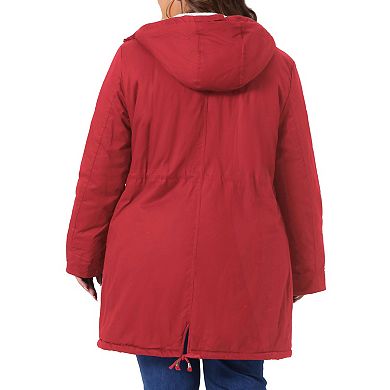 Women's Plus Size Parkas Jackets Faux Fur Lined Long Coats Casual Anorak Coat Outerwear with Hood
