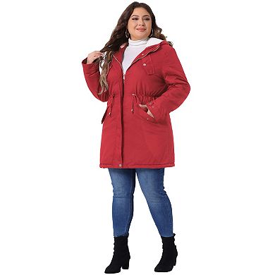 Women's Plus Size Parkas Jackets Faux Fur Lined Long Coats Casual Anorak Coat Outerwear with Hood
