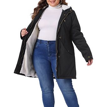 Women's Plus Size Parkas Jackets Faux Fur Lined Long Coats Casual Anorak Coat Outerwear with Hood
