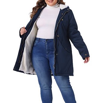 Women's Plus Size Parkas Jackets Faux Fur Lined Long Coats Casual Anorak Coat Outerwear with Hood