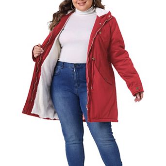 Women's Plus Size Parkas Jackets Faux Fur Lined Long Coats Casual Anorak Coat Outerwear with Hood