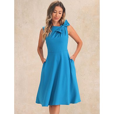 Women's Elegant Flared Sleeveless Midi Formal Office Work Dress