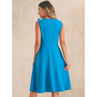 Women's Elegant Flared Sleeveless Midi Formal Office Work Dress