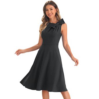 Women's Elegant Flared Sleeveless Midi Formal Office Work Dress