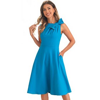 Women's Elegant Flared Sleeveless Midi Formal Office Work Dress