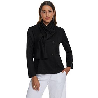 Women's Double Breasted Overcoat Scarf Winter Outwear Fashion Pea Coat