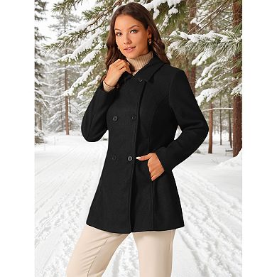 Women's Long Sleeves Peacoat Double Breasted Button Outerwear Winter Coat