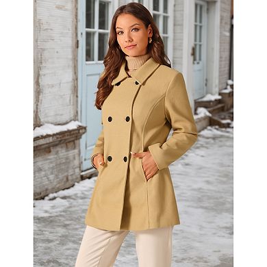 Women's Long Sleeves Peacoat Double Breasted Button Outerwear Winter Coat