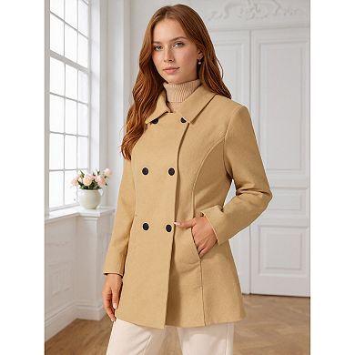 Women's Long Sleeves Peacoat Double Breasted Button Outerwear Winter Coat