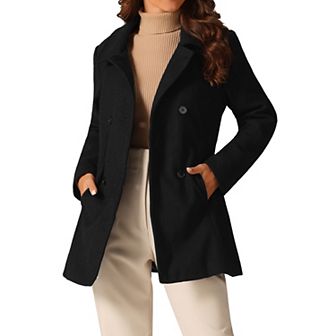 Women's Long Sleeves Peacoat Double Breasted Button Outerwear Winter Coat