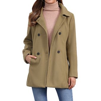 Women's Long Sleeves Peacoat Double Breasted Button Outerwear Winter Coat