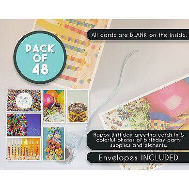 48 Birthday Greeting Card Bulk Blank Inside W/envelopes 6 Colorful Photos, 4"x6"