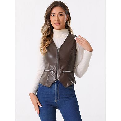 Women Bikers Waistcoat Black Leather Vest Front Press Studs  - W2