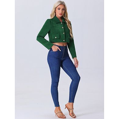 Tweed Blazer For Women's Short Suit Long Sleeve Crop Jacket