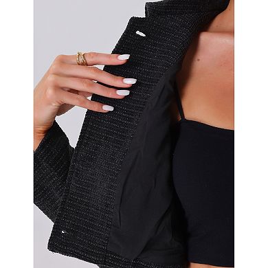 Tweed Blazer For Women's Short Suit Long Sleeve Crop Jacket