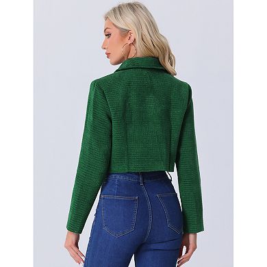 Tweed Blazer For Women's Short Suit Long Sleeve Crop Jacket