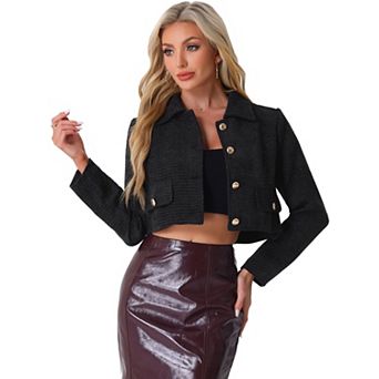 Tweed Blazer For Women's Short Suit Long Sleeve Crop Jacket