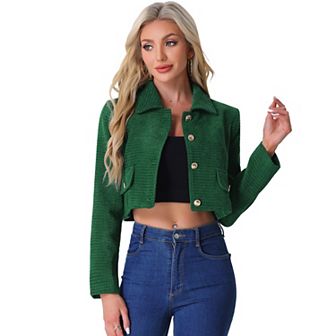 Tweed Blazer For Women's Short Suit Long Sleeve Crop Jacket