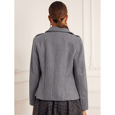 Pea Coat For Women's Woolen Blend Classic Collar Double Breasted Overcoat Winter Outerwear