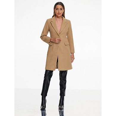 Notch Lapel Coat For Women's Pockets Buttons Elegant Long Sleeve Winter Coats