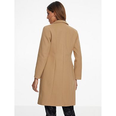 Notch Lapel Coat For Women's Pockets Buttons Elegant Long Sleeve Winter Coats