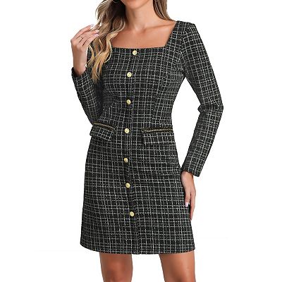 black and white tweed dress Anita White Tweed & Black Bow Mini Dress main image 1
