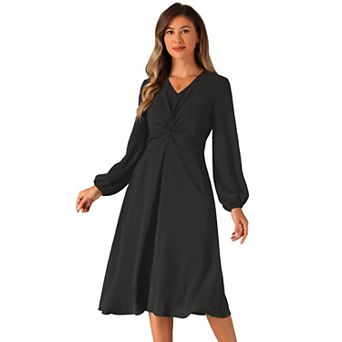 Women's V Neck Twist Front A-line Party Wedding Guest Midi Dress