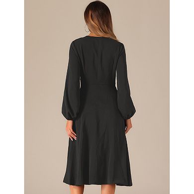 Women's V Neck Twist Front A-line Party Wedding Guest Midi Dress