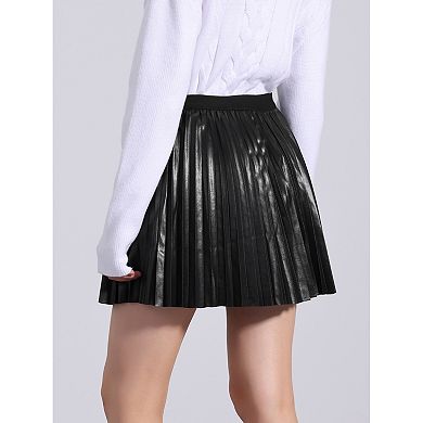 Pleated Mini Skirt For Women's Party Casual Elastic Waist A-line Skirts