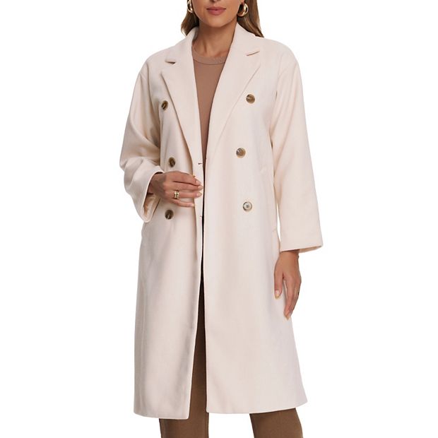 Winter Pea Coat For Women s Notched Lapel Outwear Double Breasted Long Overcoat