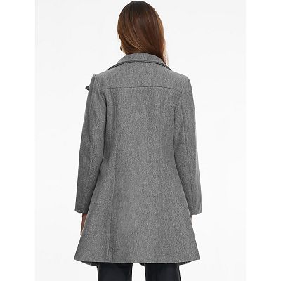 Pockets Stand Collar Mid-Length Zip Up Winter Pea Coat, Grey / S