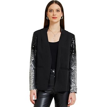 Party Jackets For Women's Shiny Sequin Long Sleeves Sparkle Casual Blazer Jacket