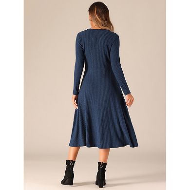 Knit Dresses For Women's Long Sleeve A-line Wrap Ribbed Dress