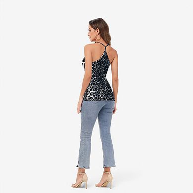 Women's Casual Leopard Print Spaghetti Strap Racerback Fashion Tank Top