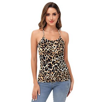 Women's Casual Leopard Print Spaghetti Strap Racerback Fashion Tank Top