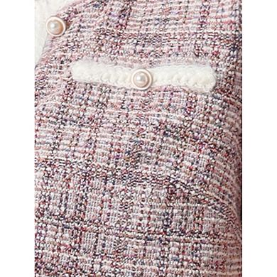 Short Sleeve Tweed Jacket For Women's Collarless Crew Neck Button Front Top Cropped Cardigan