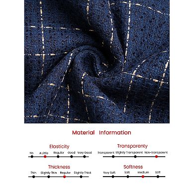 Women's Tweed Blazer Casual Collarless Button Front Plaid Jacket